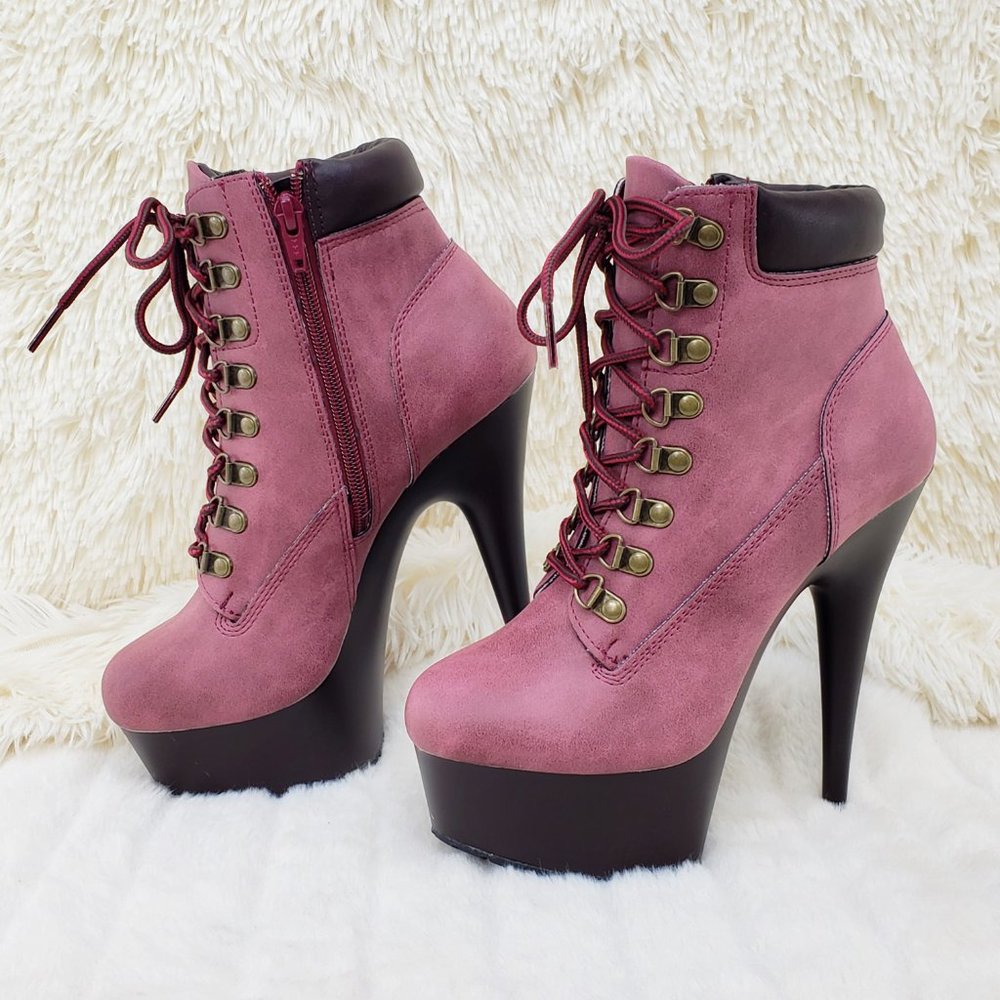 Delight 600tl Wine Nubuck Lace Up Sexy Work Style Platfrom Ankle Boots